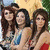 Group of people in outdoor settings with one person in blue dress and text overlay reading 'Byx Anahi' in yellow font.