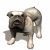 A 4-frame animated contact sheet of a bulldog mascot with varying poses and expressions on a transparent background.