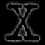 nine grayscale X-shaped icons with varying line styles and swirls, transitioning from solid to pixelated forms