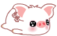 Animated contact sheet of a cartoon pig character with pink ears, black eyes, and red nose in various poses across 8 frames.