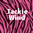 Pixelated image with pink and dark purple abstract background and white text reading "Jackie Wind" in two lines.