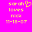 Yellow pixelated text on bright pink background with a heart symbol replacing the 'o' in 'sarah', two identical versions side-by-side.