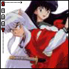 Two anime characters in red and white clothing with a sword, one holding the other; text "SUNNY" on left edge.