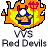 Pixel art buddy icon featuring a cartoon character with horns and a pitchfork surrounded by flames, below which is text reading "VVS Red Devils" on a gray background.