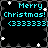 Pixelated holiday-themed icon with cyan text and white stars on a black background, displaying 'Merry Christmas! <333333>' in four identical quadrants.