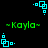 Pixelated cyan geometric shapes and green text on black background, with repeated 'Kayla' labels and four distinct cyan icon positions.
