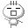 Pixelated white cartoon character with black eyes and square mouth in two animation frames showing arm movement against gray background