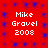 Red background with blue star-like patterns and white text reading "Mike Gravel 2008" in four identical sections.