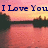 Pixelated image with 'I Love You' text over a sunset scene featuring water and silhouetted landmasses.