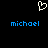 A pixelated white heart symbol above two identical blue text labels reading 'michael' on a black background.