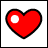 Red heart-shaped icon with white circular highlight, black outline, and pixelated rendering across nine positions