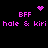 Pixelated pink text and symbols on black background with animated heart and starburst elements.