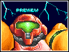 Pixel art of a red armored figure with green visor displaying 'F' symbol, orange shoulder pads, and blue lightning bolts above text reading PREVIEW on dark background.