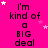 A bright pink background with repeated text 'I'm kind of a BIG deal' in black pixelated font, scattered white and light pink stars.