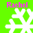 Green background with four white snowflakes and pink "Rachel" text above each, arranged in a
