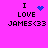 A bright pink background displays four identical pixelated text blocks reading "I LOVE JAMES<33" with varying blue symbols above the word LOVE.