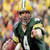 A pixelated image of a football player in green and yellow uniform holding a ball, next to a large stylized 'G' logo on black background.