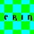 Pixelated green and cyan checkered background with repeated 'ERIN' text in black block letters across two