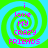 Four identical spiral-patterned icons arranged in a , each displaying pink text on a green and blue background