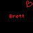 Red pixelated heart symbol above two instances of the name 'Brett' in red text on a black background.