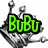 Pixelated green text 'BuBu' on black background with gray mechanical elements above and below.