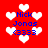 Red background with white heart shapes and blue text reading "Nick Jonas (3333)" in multiple positions, some hearts blurred or faded.