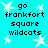Cyan background with white starbursts and black pixelated text reading 'go frankfort square wildcats' repeated in four identical sections.