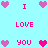 Pixelated cyan background with pink and purple heart icons surrounding text reading "I LOVE YOU" in pixelated font.