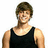 Pixelated image of a person with short brown hair wearing a black sleeveless shirt against white background.