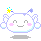 Pixelated character with white rounded head, pink cheeks, yellow star on top, and blue accents in four expressions: smiling, open-mouthed, closed eyes, and neutral.