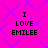 Bright pink background with purple diamond pattern, four identical pixelated text blocks reading "I LOVE EMILEE" in black.