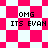 Pixelated text 'OMG ITS EVAN' on a pink and white checkered background with diamond-shaped pattern variations.