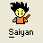 Pixel art character with spiky black hair and orange shirt holding brown object, displayed in six variations showing different animation states.