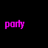 A split-screen icon with black and bright pink backgrounds displaying pixelated text: 'party' on the left, 'like' at top right, 'o' below it, and 'rockstar' at bottom right.