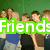 Group of people in front of green background with text overlays changing from 'Friends' to 'Life' and a pink number 4.