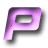 A purple 3D letter P with a small red dot on its left side, positioned next to scattered gray pixelated shapes resembling fragmented text or symbols on a white background.