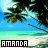 Pixelated beach scene with palm tree and turquoise water, text "AMANDA" in block letters at bottom.
