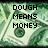 Pixelated image of US dollar bills with overlaid text in four sections: top-left "DOUGH MEANS MONEY", top-right "YEAH ME (CLAPS)", bottom-left "LOL LOL LOL".