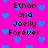 Bright pink background with scattered blue pixelated hearts and repeated black text reading "Ethan and Joelly Forever" in a pattern