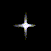 Three star-shaped icons with varying numbers of points and brightness levels against a black background.