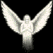 Four of a white angel figure with outstretched wings against black background, showing wing position changes