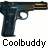 Pixelated static image of a handgun with text below it on white background.