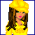 Pixel art contact sheet showing a female character in yellow outfit with blue pants and text "caution: bitchy babe!" across six frames.