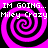Four identical pink and black spiral patterns arranged in a with repeated text above and below each spiral