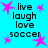 Cyan background with pink starbursts and black text reading 'live laugh love soccer' in four quadrants.