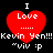 Red heart-shaped icon with white text "I Love" and six dots, below which is "Kevin Yen!!!" and "^viv :p" on black background.