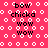 Pixelated pink background with white circles and black text reading 'bow chicka wow wow' in two vertical , one featuring a wavy line pattern