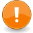 Circular orange icon with white exclamation mark centered on gradient background, bordered by brown pixelated edge.