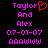 Pixelated text in pink and red on black background, showing 'Taylor And Alex 07-01-07 AAAWWW' with a red heart symbol replacing the 'o' in 'Taylor' on the left side.