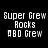 Four display identical pixelated text 'Super Grew Rocks ABD Grew' with varying background colors: black, dark red, bright red, and deep red
